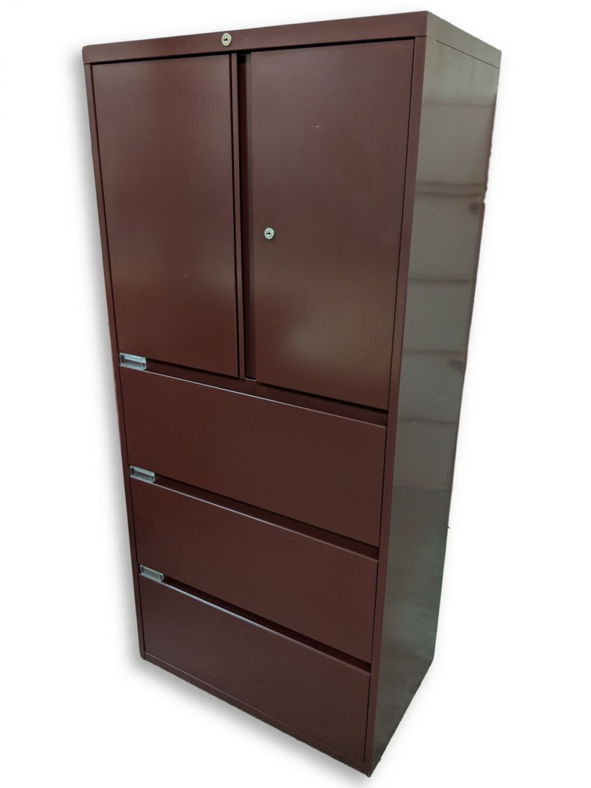 Steelcase Burgundy Storage Cabinet with 3 Lateral Drawers