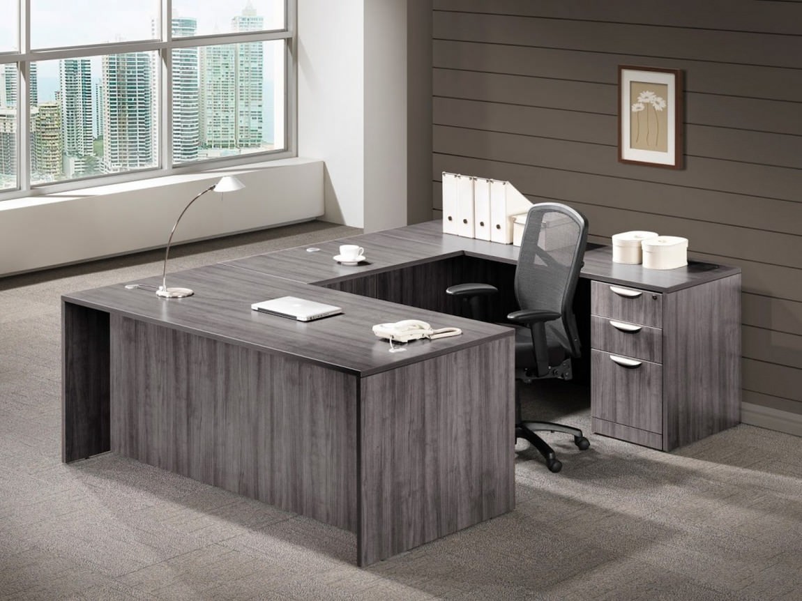 Noce U Shaped Desk with Glass Modesty Panel 66 x 96 x 29 - Potenza by  Corp Design