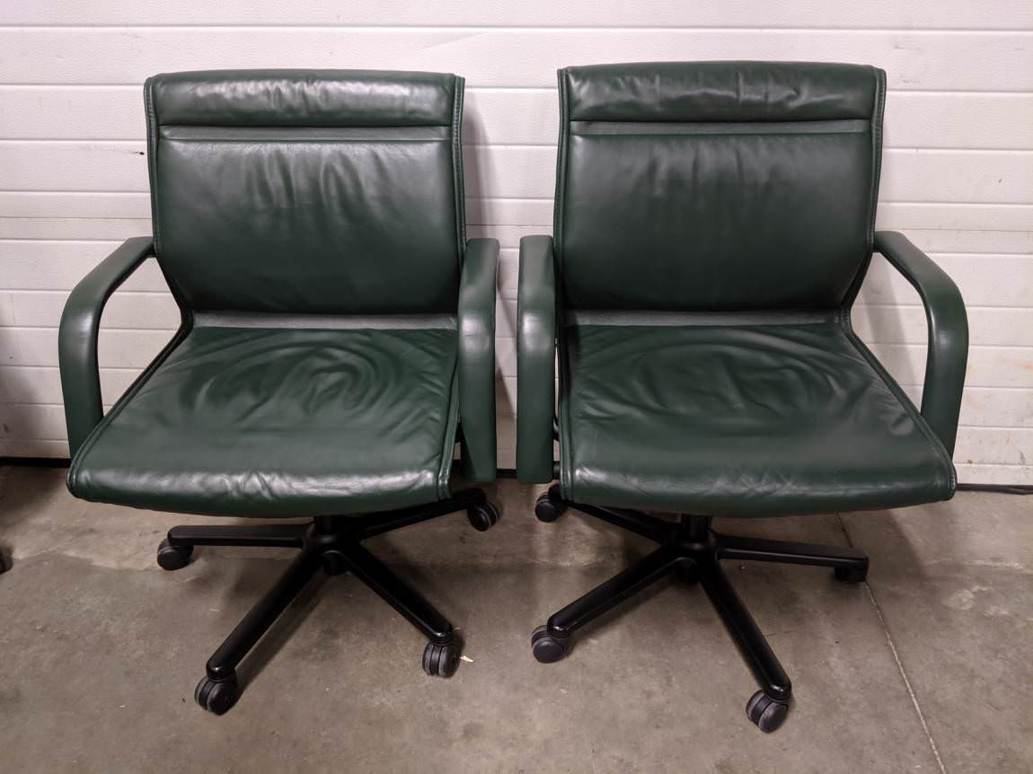 Vecta Green Leather Low-Back Office Chairs