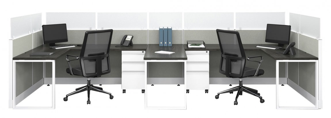 2 Person Cubicle with Glass Dividers