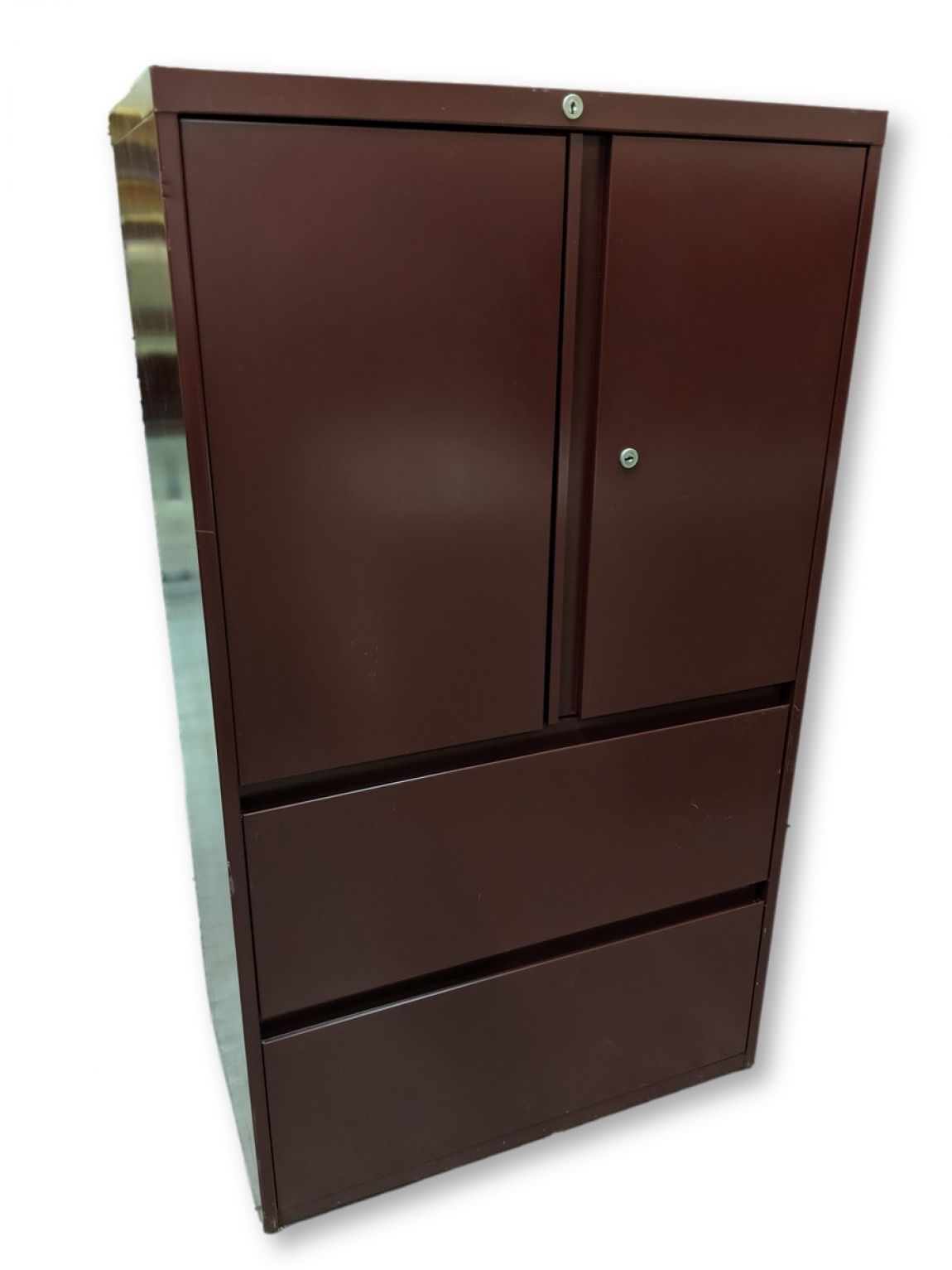 Steelcase Burgundy Storage Cabinet with 2 Lateral Drawers