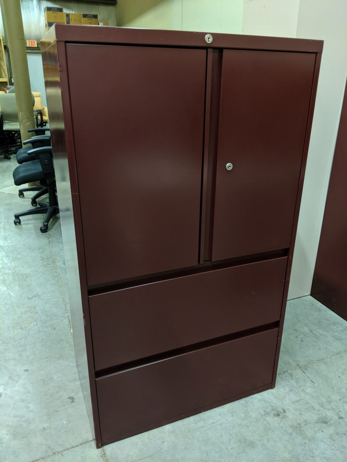 Steelcase Burgundy Storage Cabinet with 2 Lateral Drawers