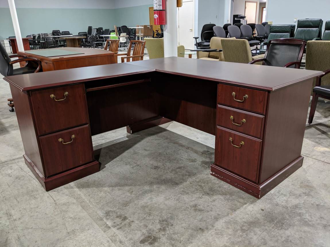 Mahogany L-Shaped Desk with Drawers