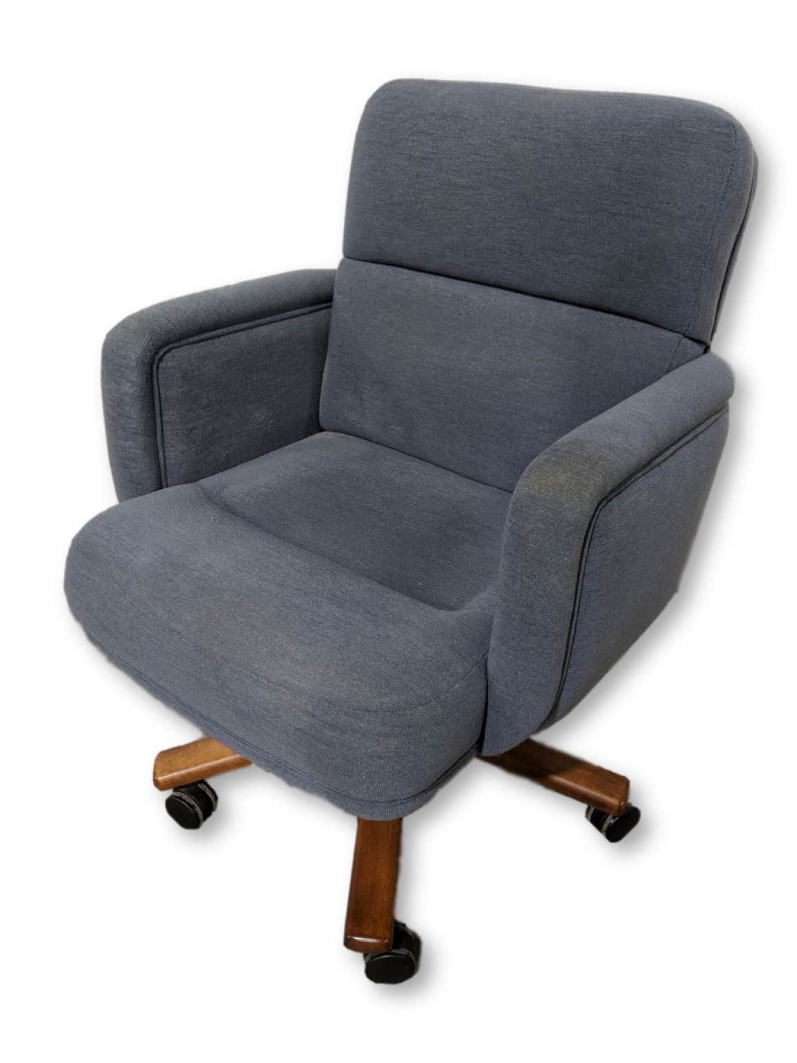 Blue Fabric Swivel Chair with Wood Frame