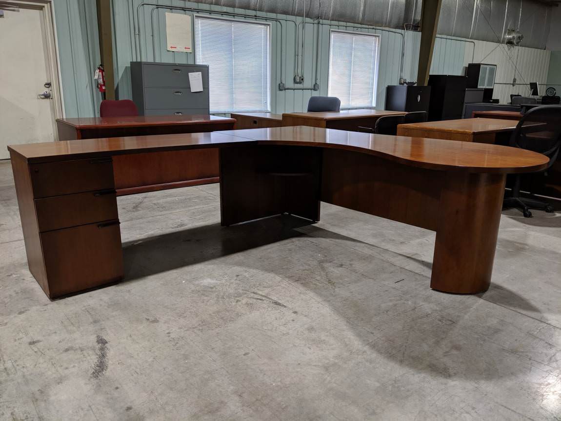 Solid Wood Cherry L-Shaped Peninsula Desk