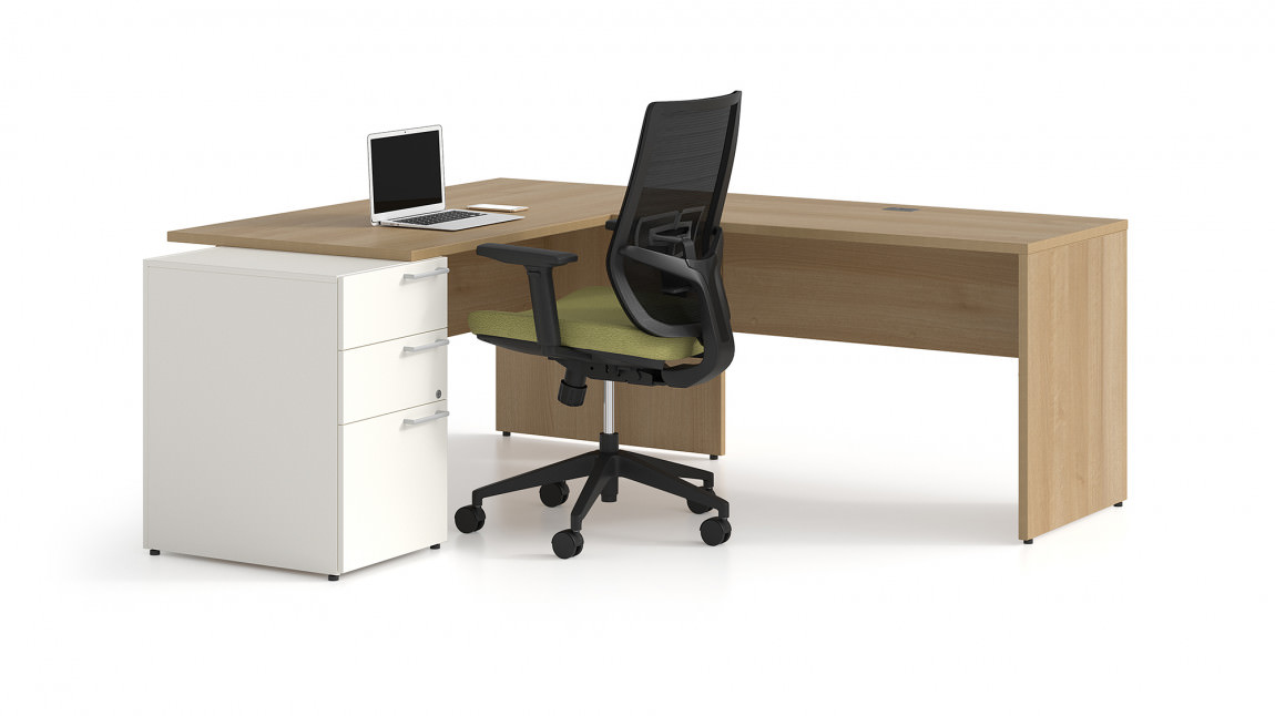 Home Office Computer Desk with File Drawer, LED Strip, Ergonomic L-Sha