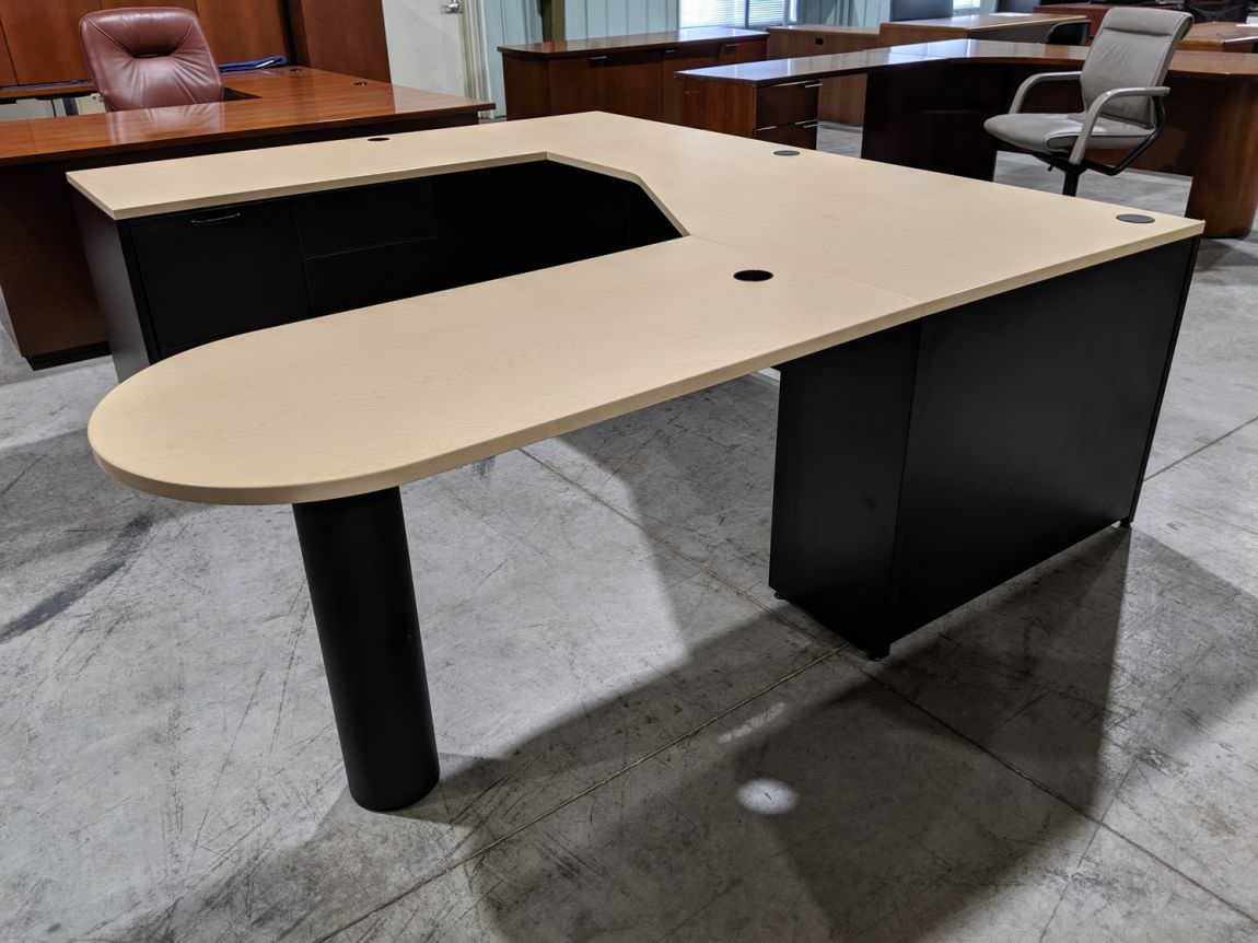 Maple Laminate U-Shaped Peninsula Desk with Drawers