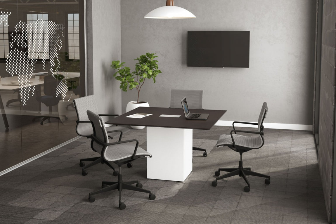 Square Cube Base Modern Conference Table And Chair Set