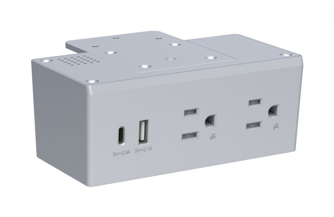 White Desk Mounted Power Hub with Ten Foot Cord