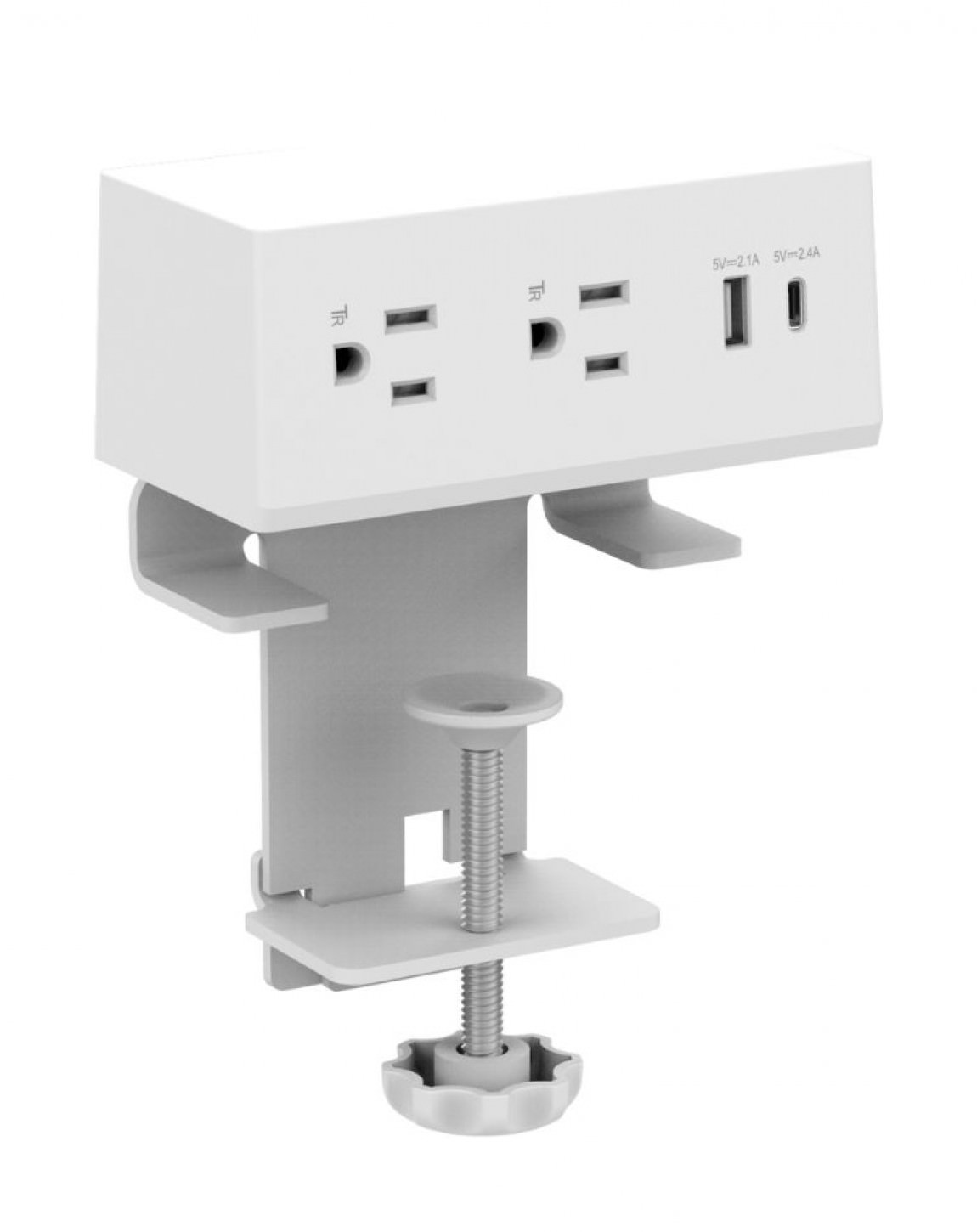 White Desk Clamped Power Hub with Ten Foot Cord