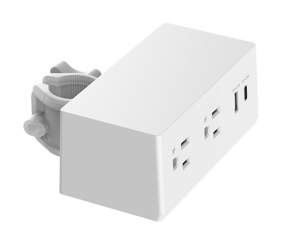 White Pole Clamped Power Hub with Ten Foot Cord