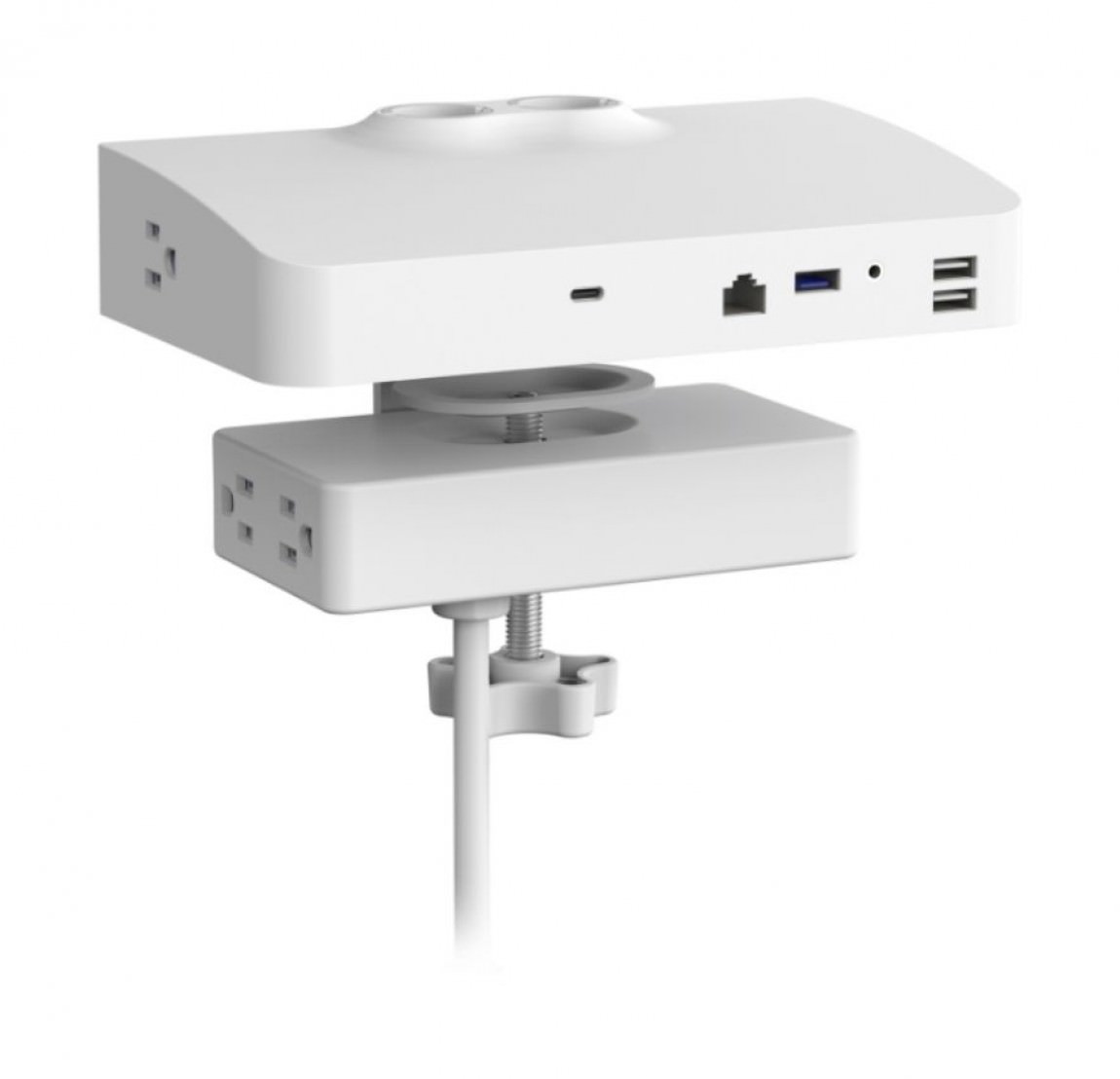 Dual Monitor Arm Base with Power Strip