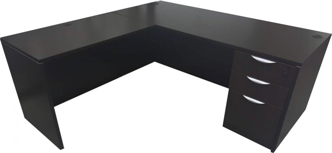 L Shaped Desk Locking Drawers Dark, Wood L Shaped Desk With Storage
