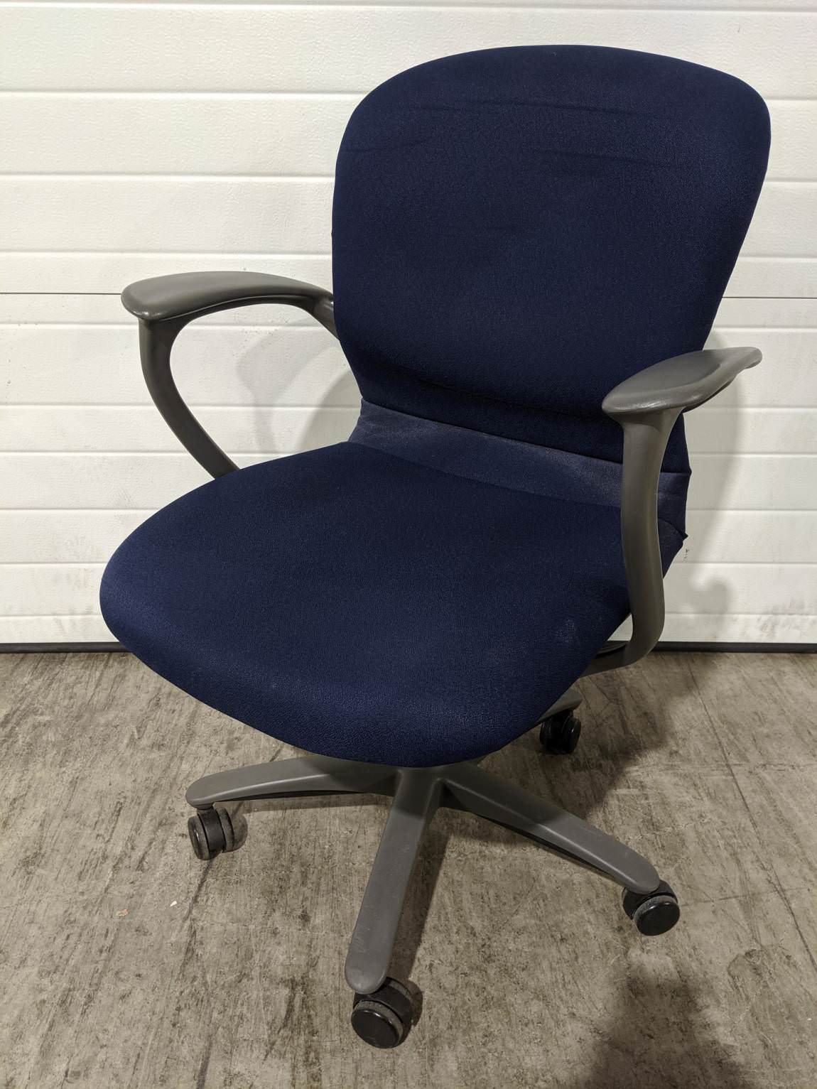 Dark Blue Rolling Office Chair with Gray Arms