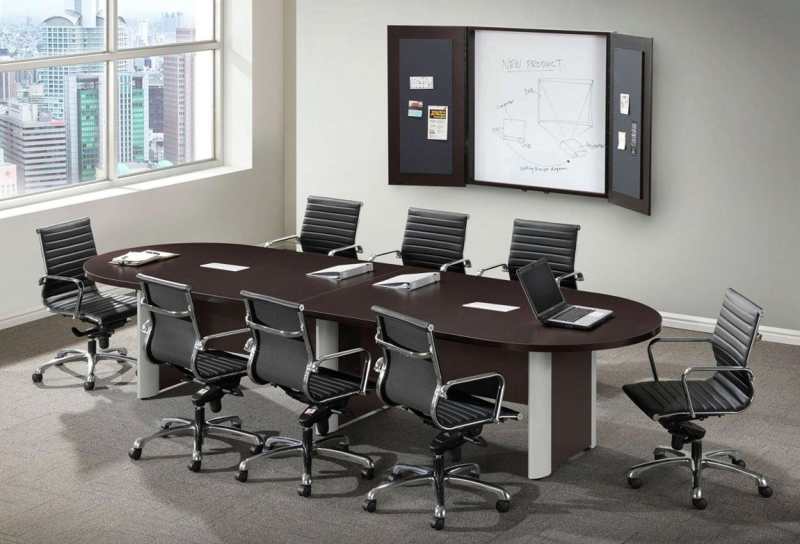 Racetrack Conference Table With Silver Accent Legs