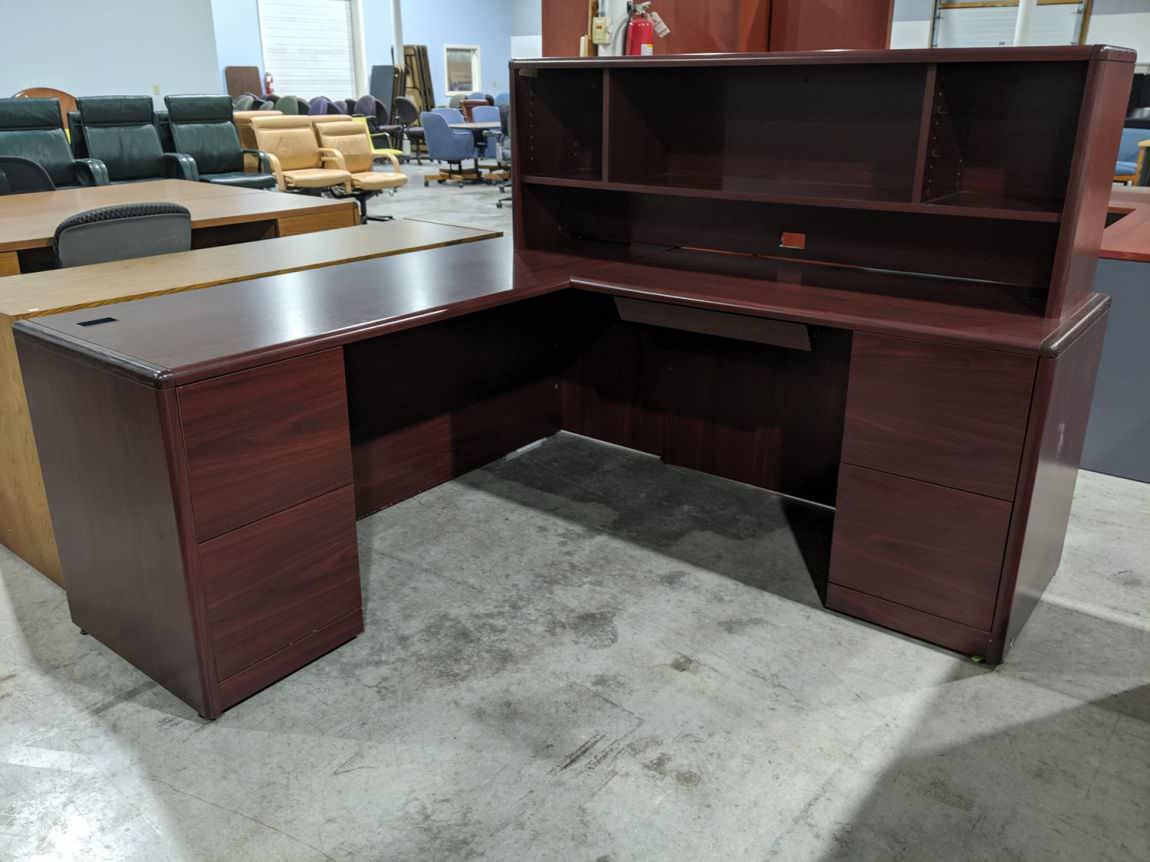 3474 Hon Mahogany Laminate L Shape Desk With Drawers And Hutch 1 