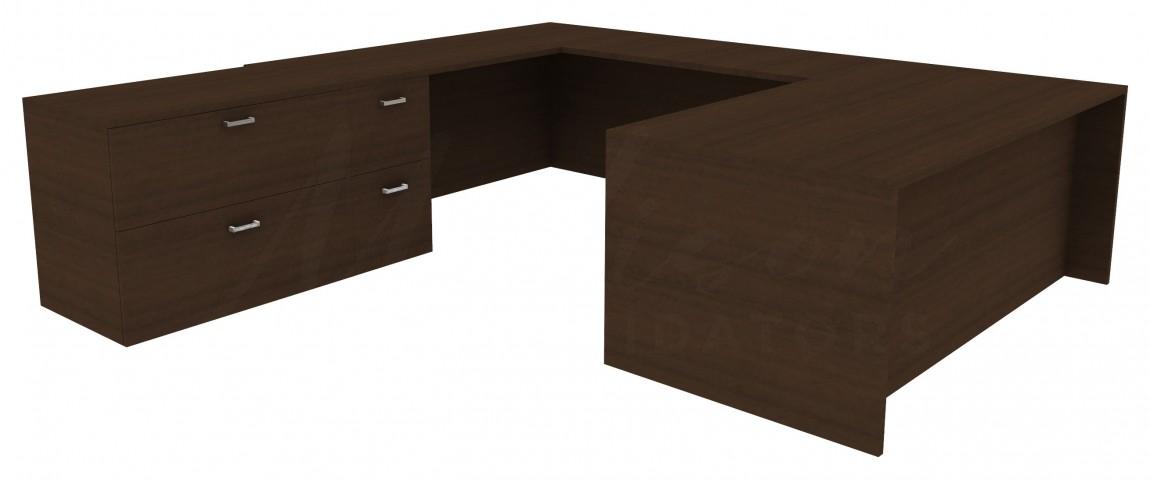 U Shape Desk with File Cabinet