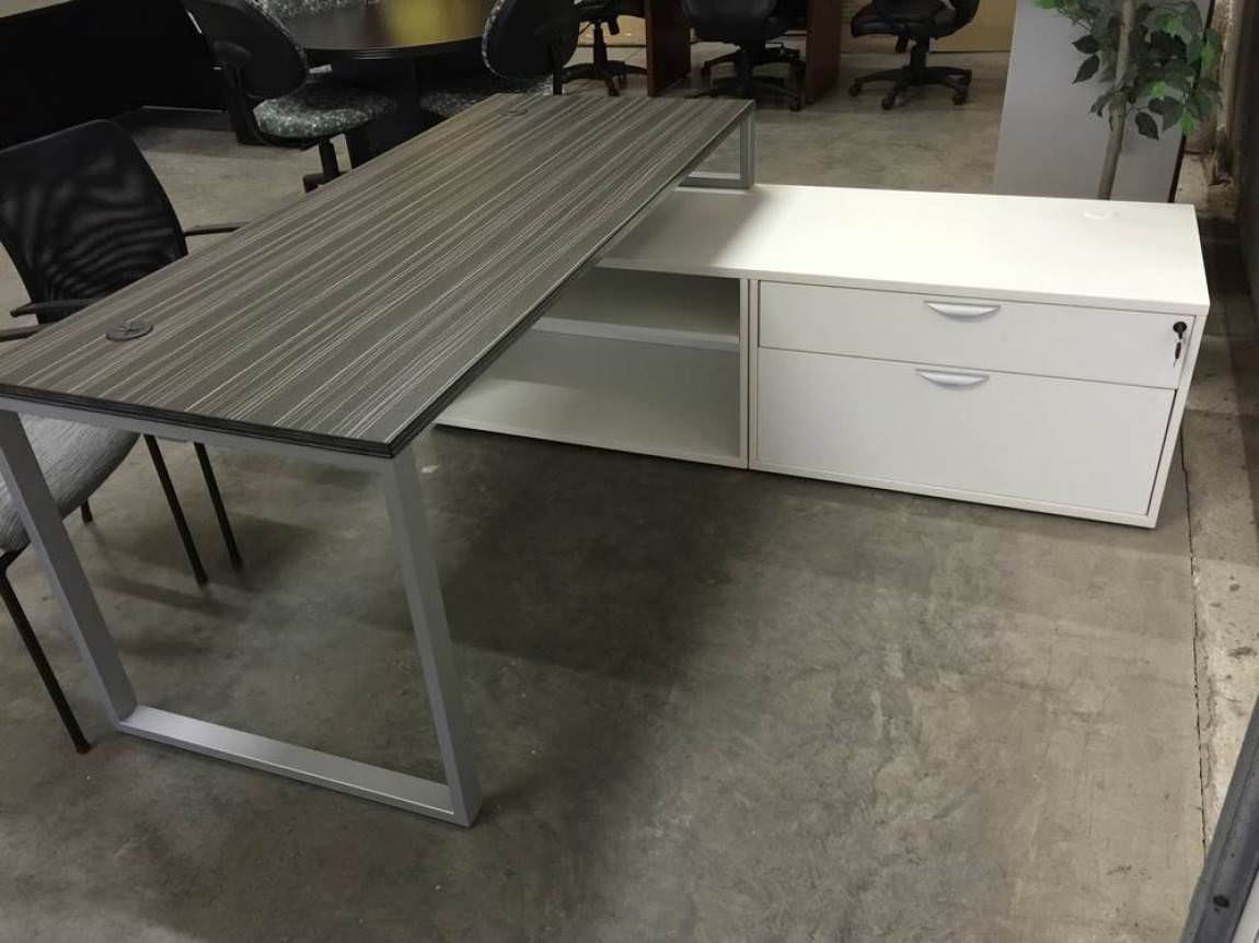 Tiger Strip and White Credenza L-Shaped Desk