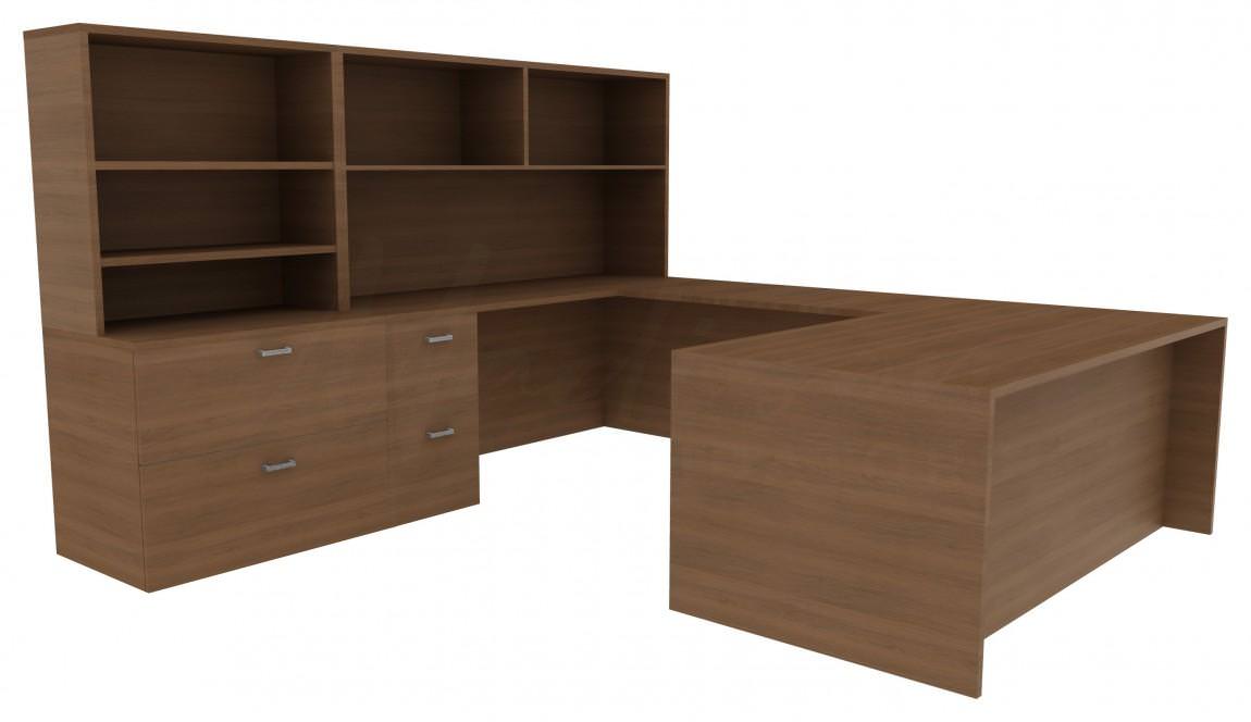 U-Shaped Desk with Drawers and Shelves