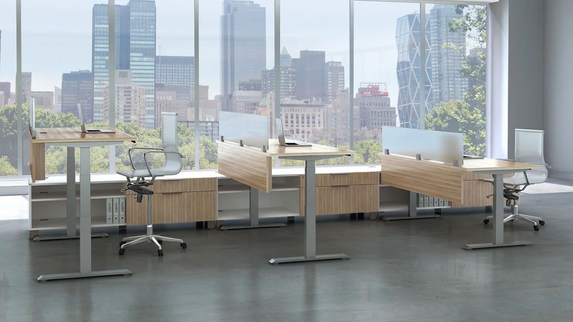 3 Person Height Adjustable Desk with Storage