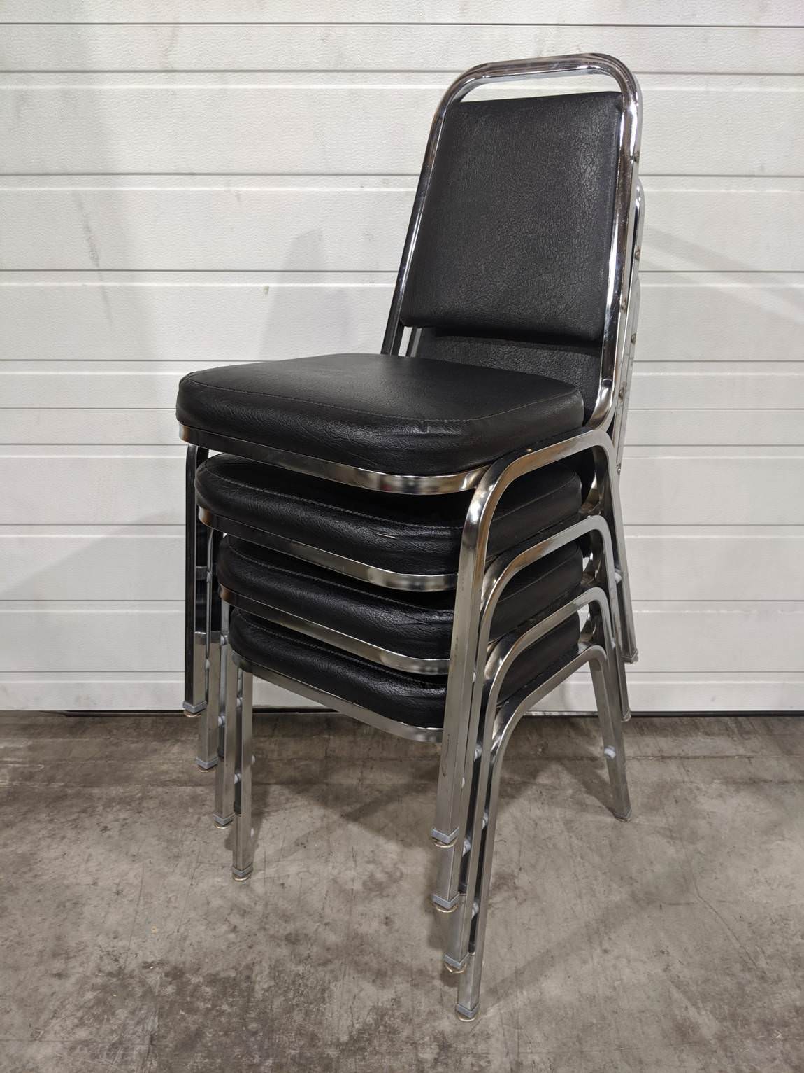Black Vinyl Stacking Guest Chairs with Chrome Frame