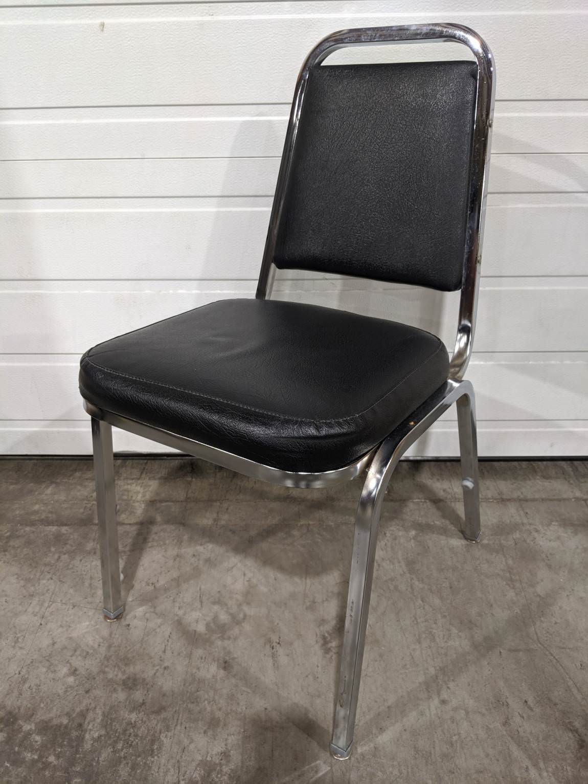Black Vinyl Stacking Guest Chairs with Chrome Frame