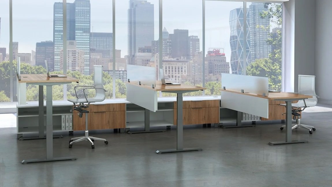 3 Person Height Adjustable Desk with Storage