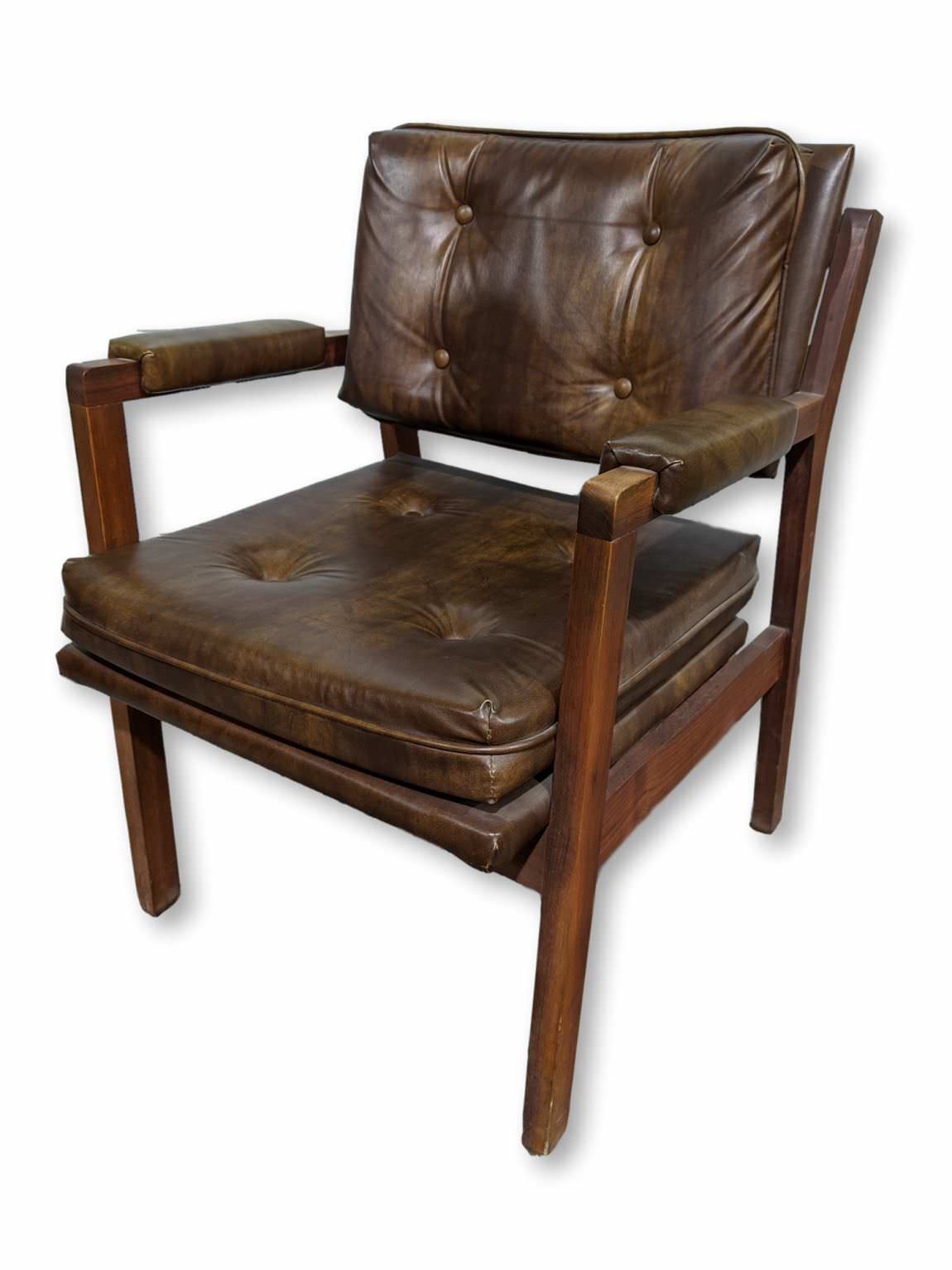 Brown Leather Guest Chair with Wood Frame