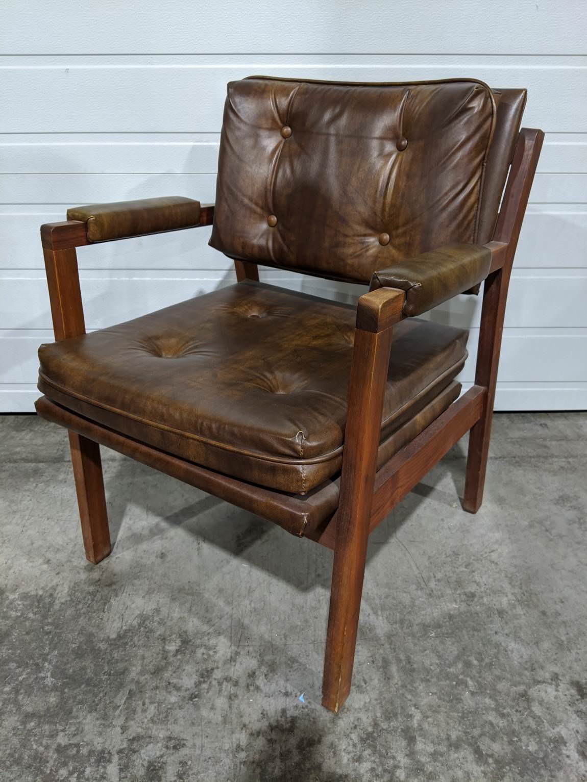 Brown Leather Guest Chair with Wood Frame