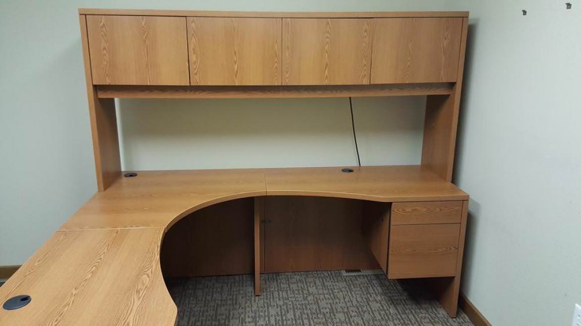 HON Corner Desk with Hanging Drawers and Hutch