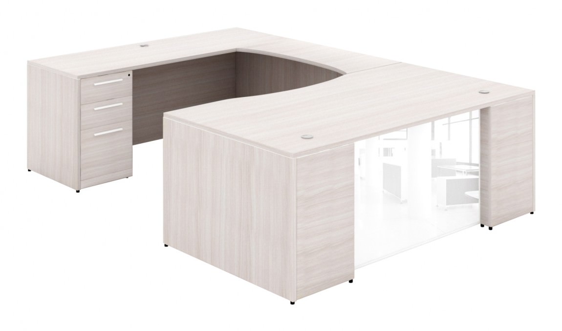 Jet Collection L-Shaped Desk with Modesty Panel Natural Oak Laminate Made  In Italy