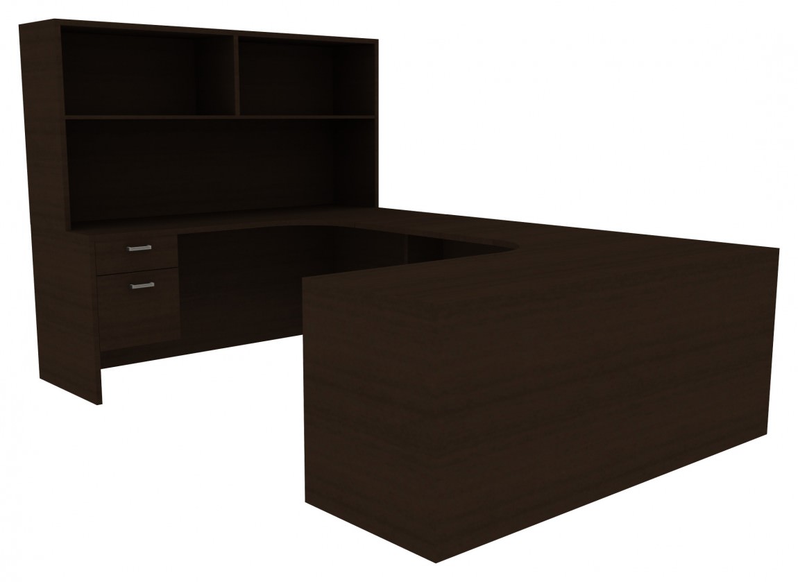 AT Two U-Shaped Desk with Overhead Storage + Credenza +