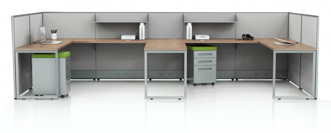 Grey Cypress U Shape Bullpen Cubicle Workstation with Shelf and Drawers -  EZCube by RSI Systems Furniture | Madison Liquidators