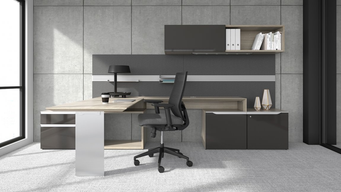 Modern Walnut U Shape Two Person Desk 144 x 84 x 30 - Elements