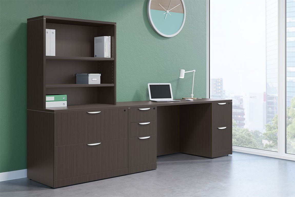 Computer Desk with Storage - Newport Gray - PL Laminate by Harmony Collection
