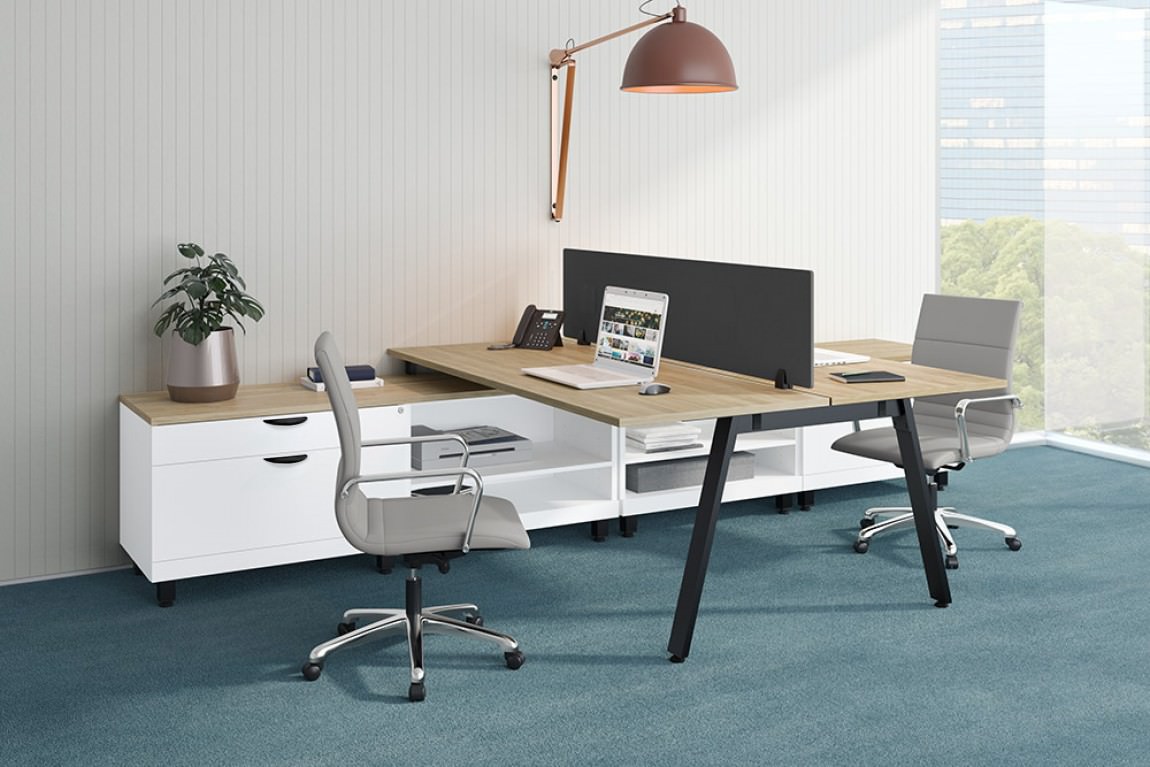 Two Person Desk With Side Storage
