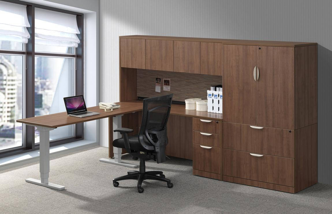 Adjustable Height L Shaped Desk With Storage