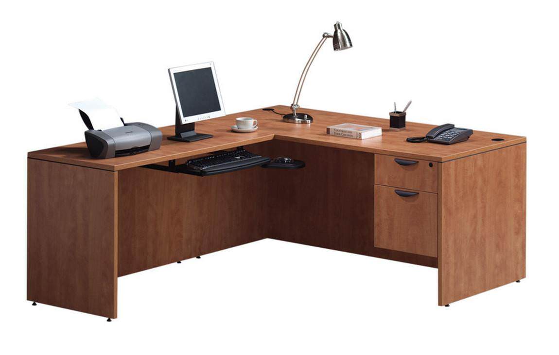 L Shaped Desk with Keyboard Tray and Drawers