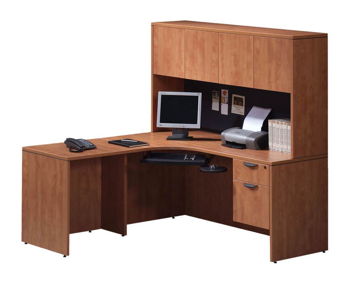Honey L Shaped Desk with Hutch