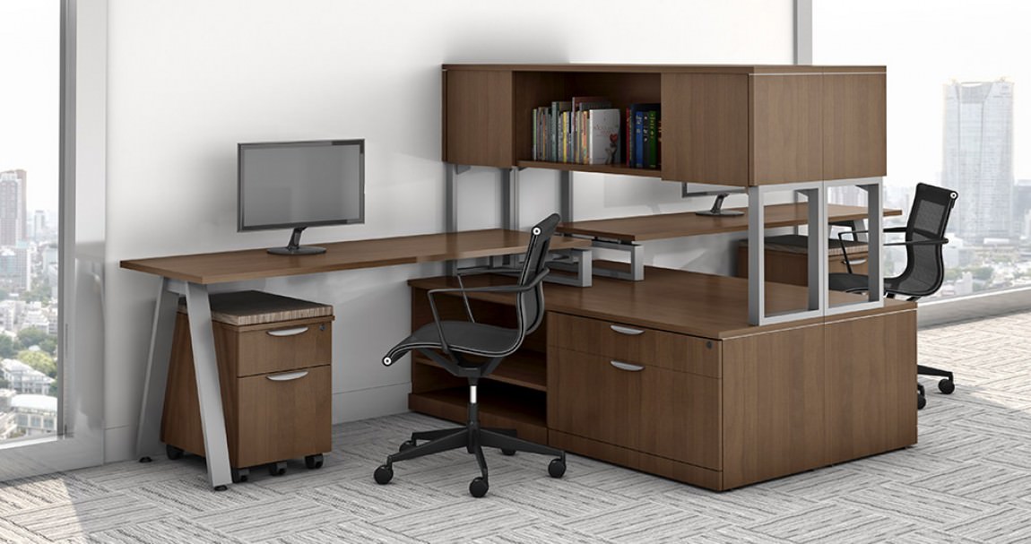 Two Person Desk With Hutch Elements, Two Person Computer Desk With Drawers