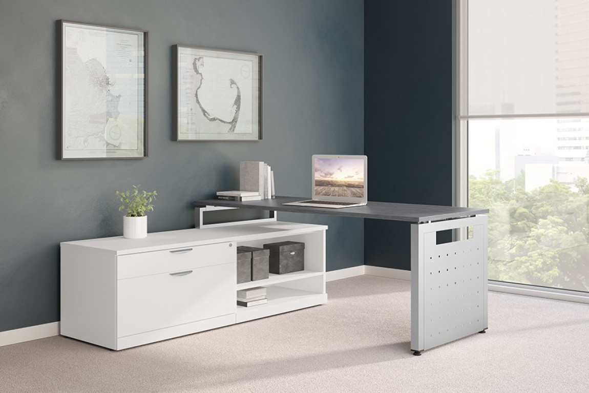 Modern L Shaped Desk With Side Storage, Contemporary L Shaped Desk With Drawers