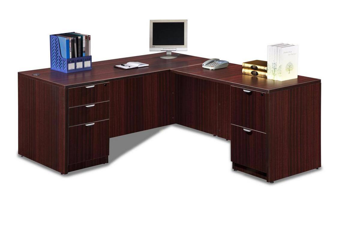 Mahogany L Shaped Desk with Drawers