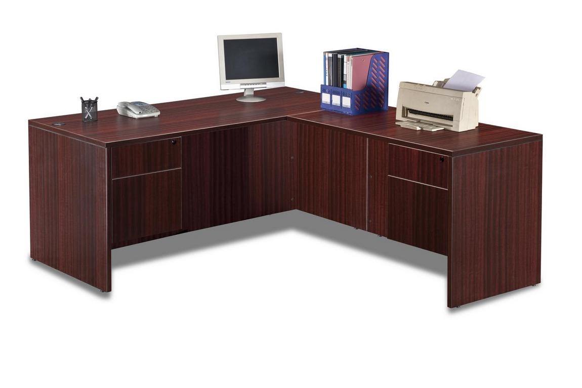 Mahogany L Shaped Computer Desk with Hanging Drawers