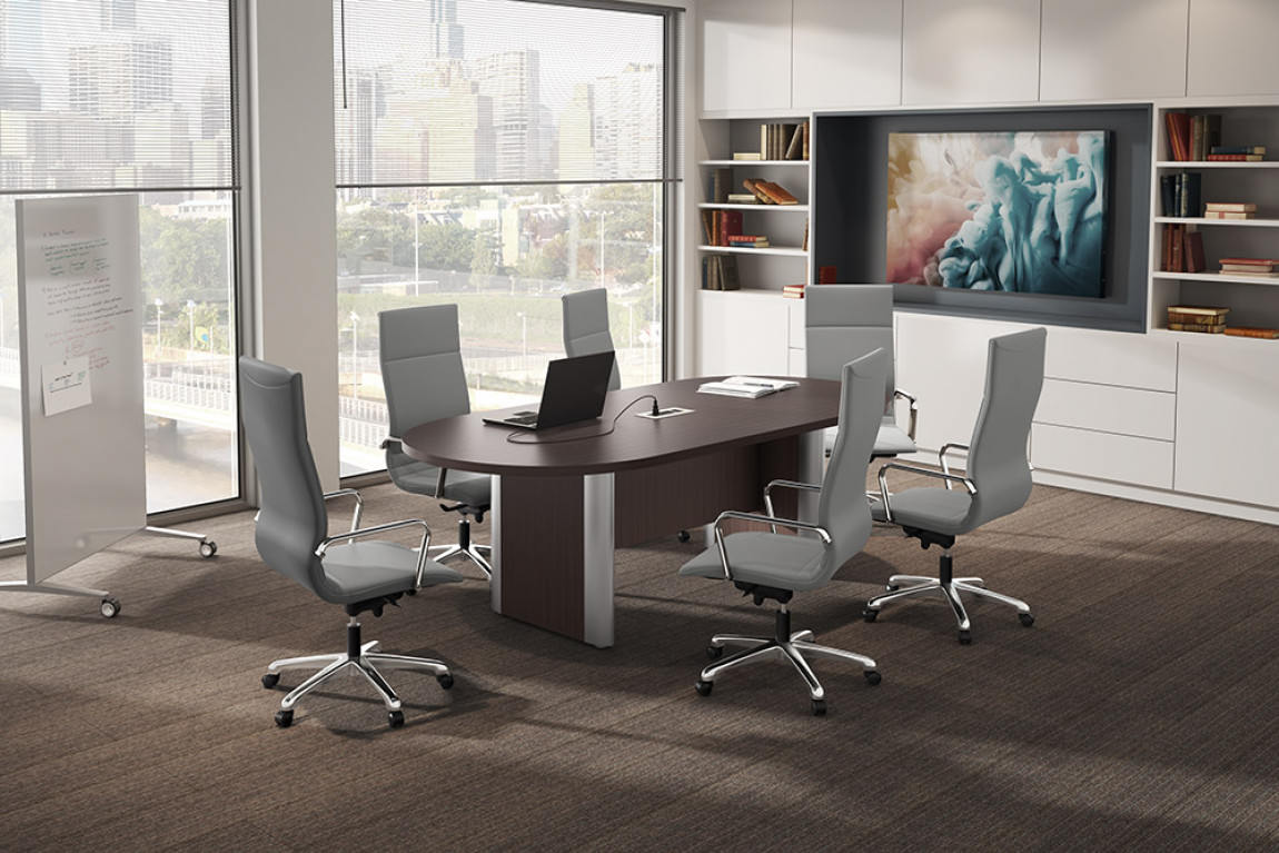 Racetrack Conference Table With Silver Accented Legs