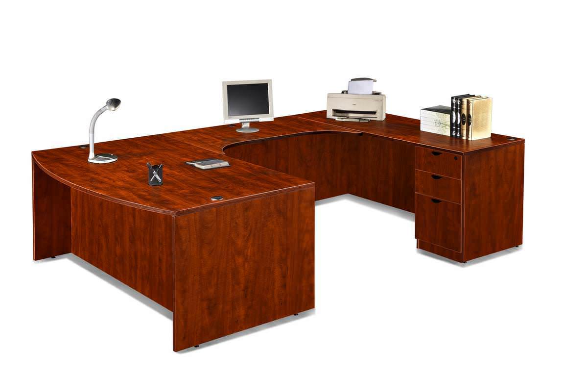 Bow Front Cherry U Shape Desk with Curved Cockpit