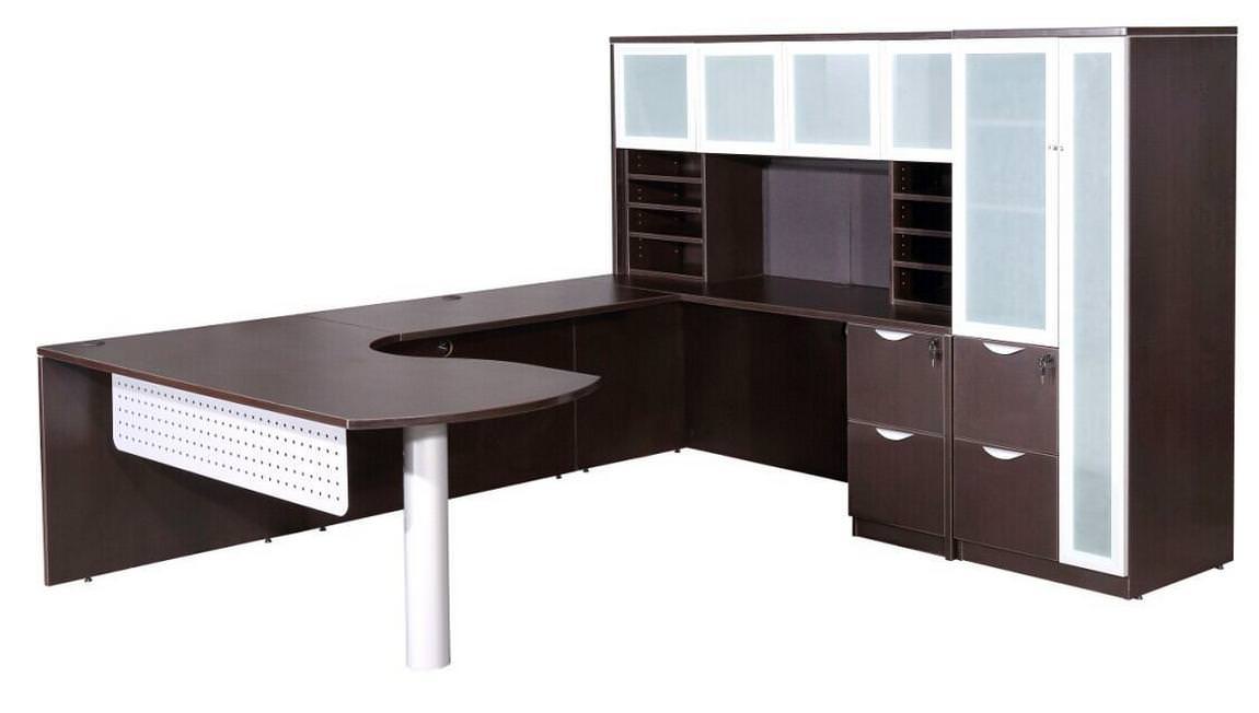 Modern U Shape Desk with Glass Accents