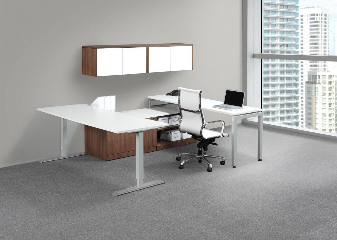 Modern U Shape Desk With Sit Stand Workstation