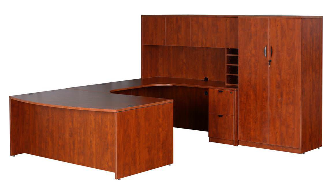 U Shape Desk with Hutch Storage Cabinet