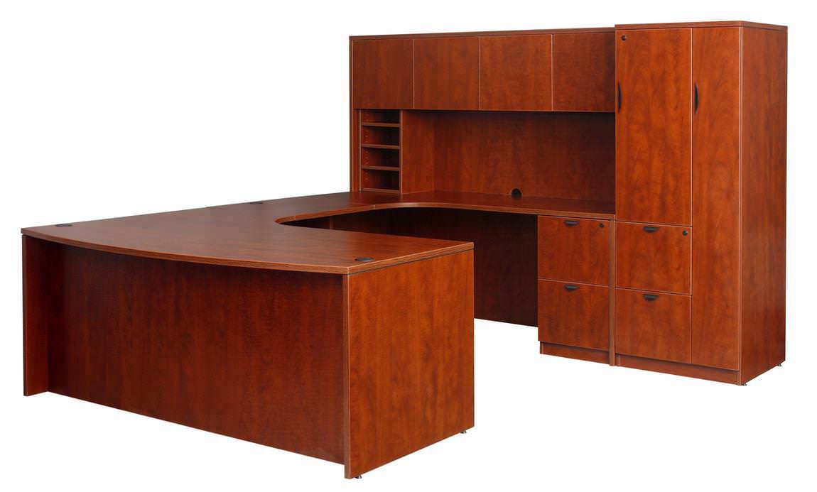 U Shape Desk with Hutch and Side Storage Cabinet