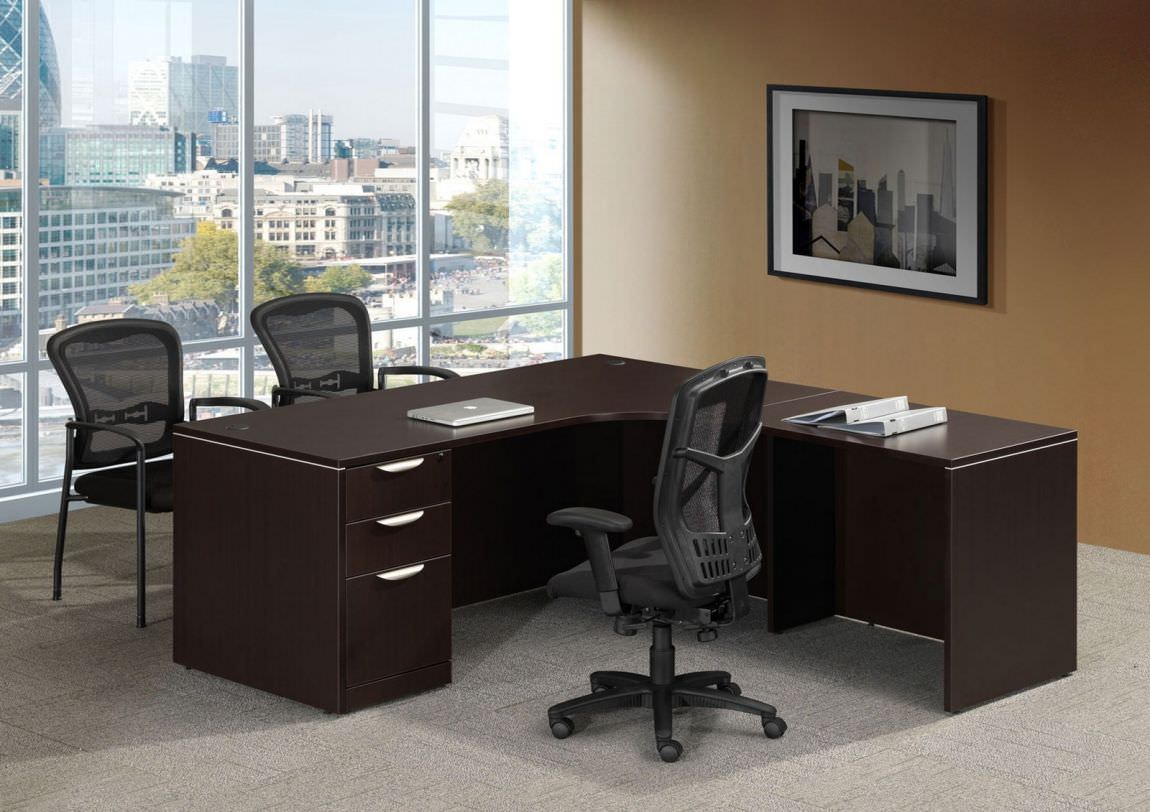 Espresso 71 x 66 Curved L Desk with Right Return 71" x 72" x 30" PL